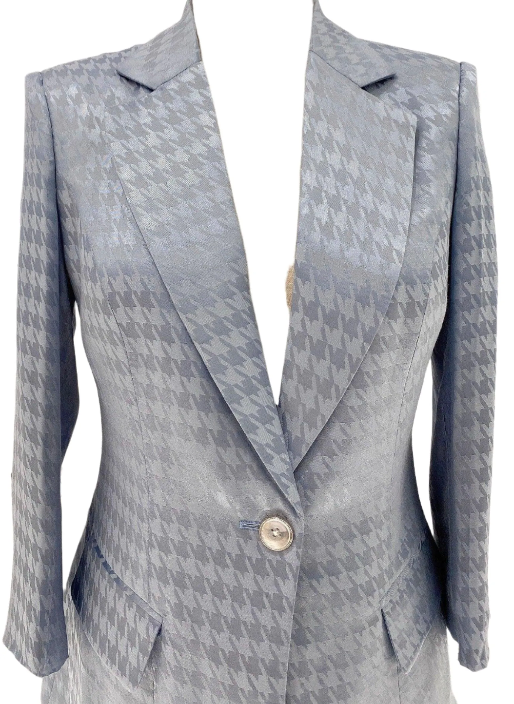 Light Blue Plaid Pant Suit, Thin Women Trouser Suit