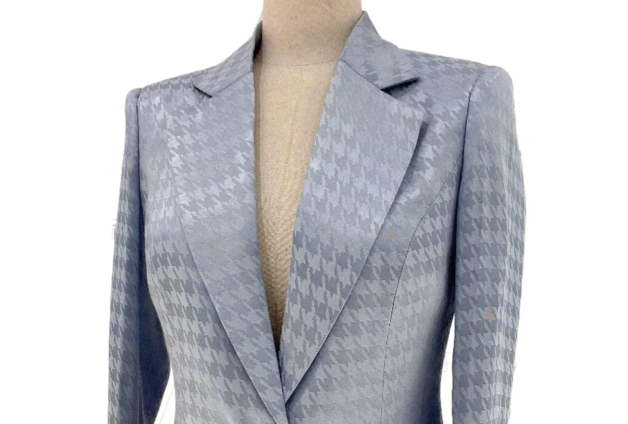 Light Blue Plaid Pant Suit, Thin Women Trouser Suit