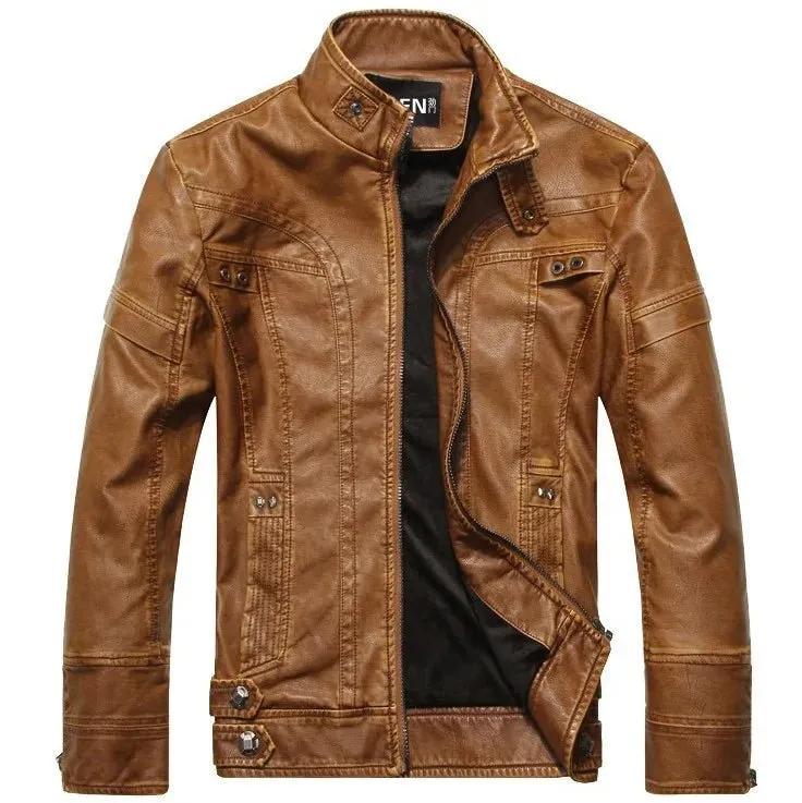 Men's Motorcycle Leather Jacket - Stylish and Durable Coat