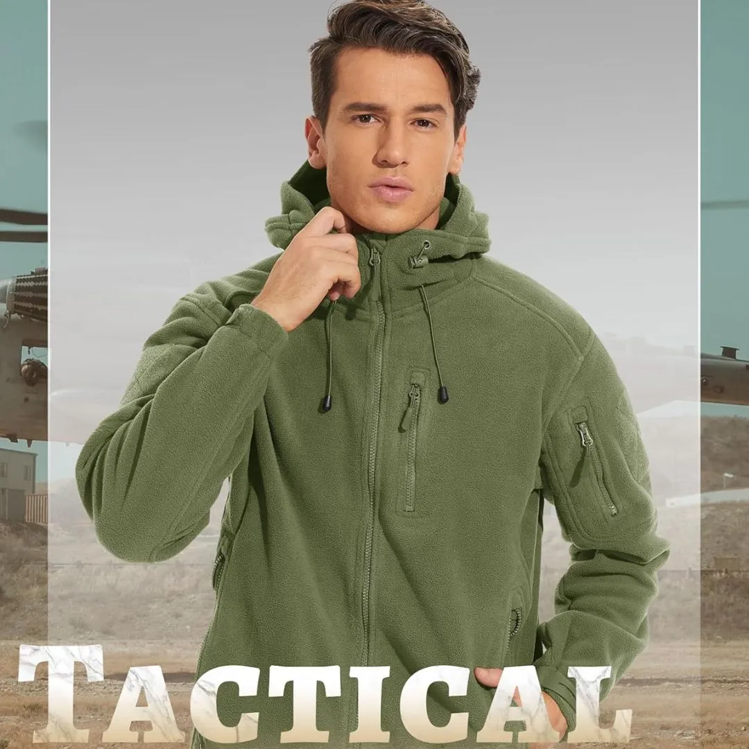 Men's Tactical Fleece Jacket Hoodie with 6 Pockets Winter Warm Coats