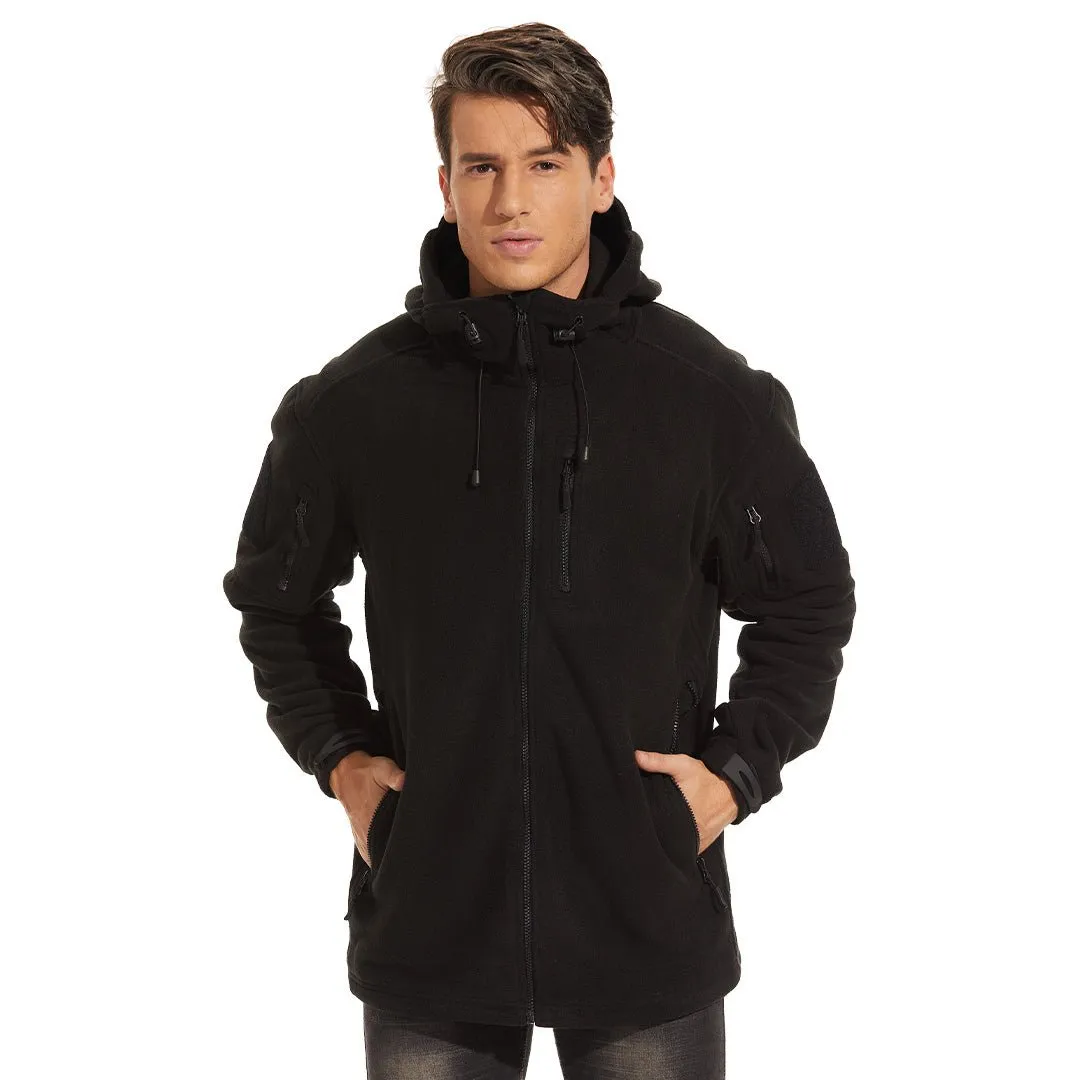 Men's Tactical Fleece Jacket Hoodie with 6 Pockets Winter Warm Coats