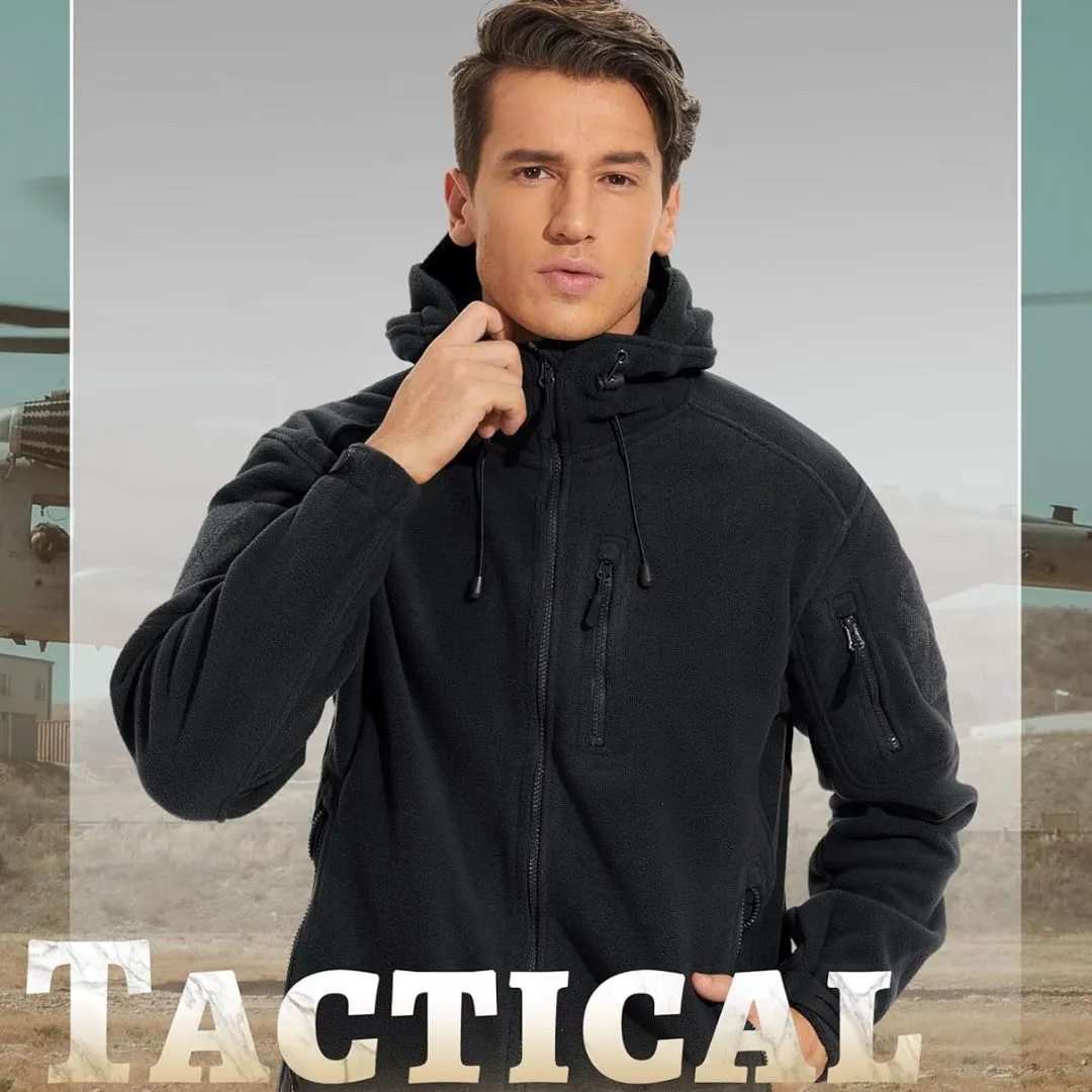 Men's Tactical Fleece Jacket Hoodie with 6 Pockets Winter Warm Coats