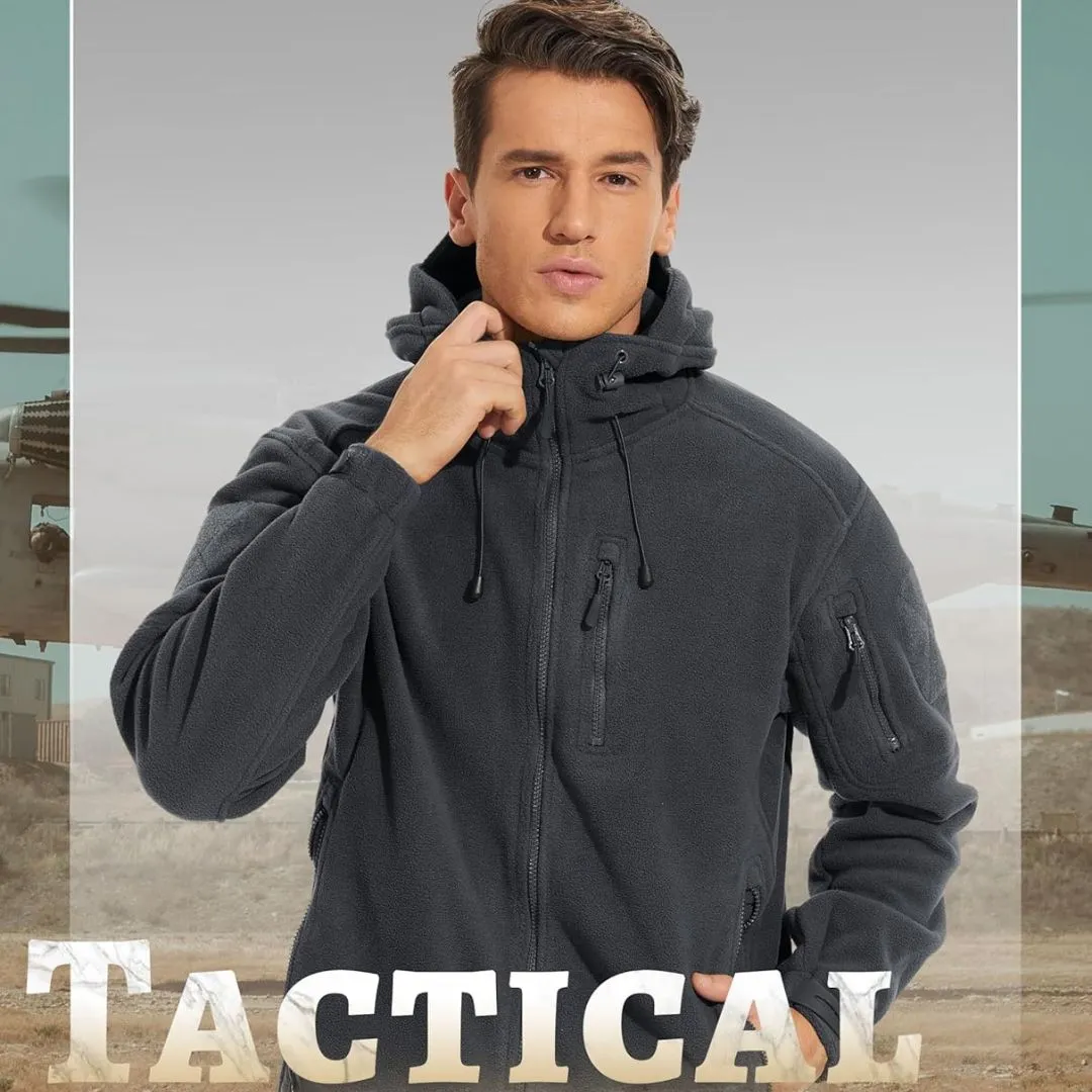 Men's Tactical Fleece Jacket Hoodie with 6 Pockets Winter Warm Coats