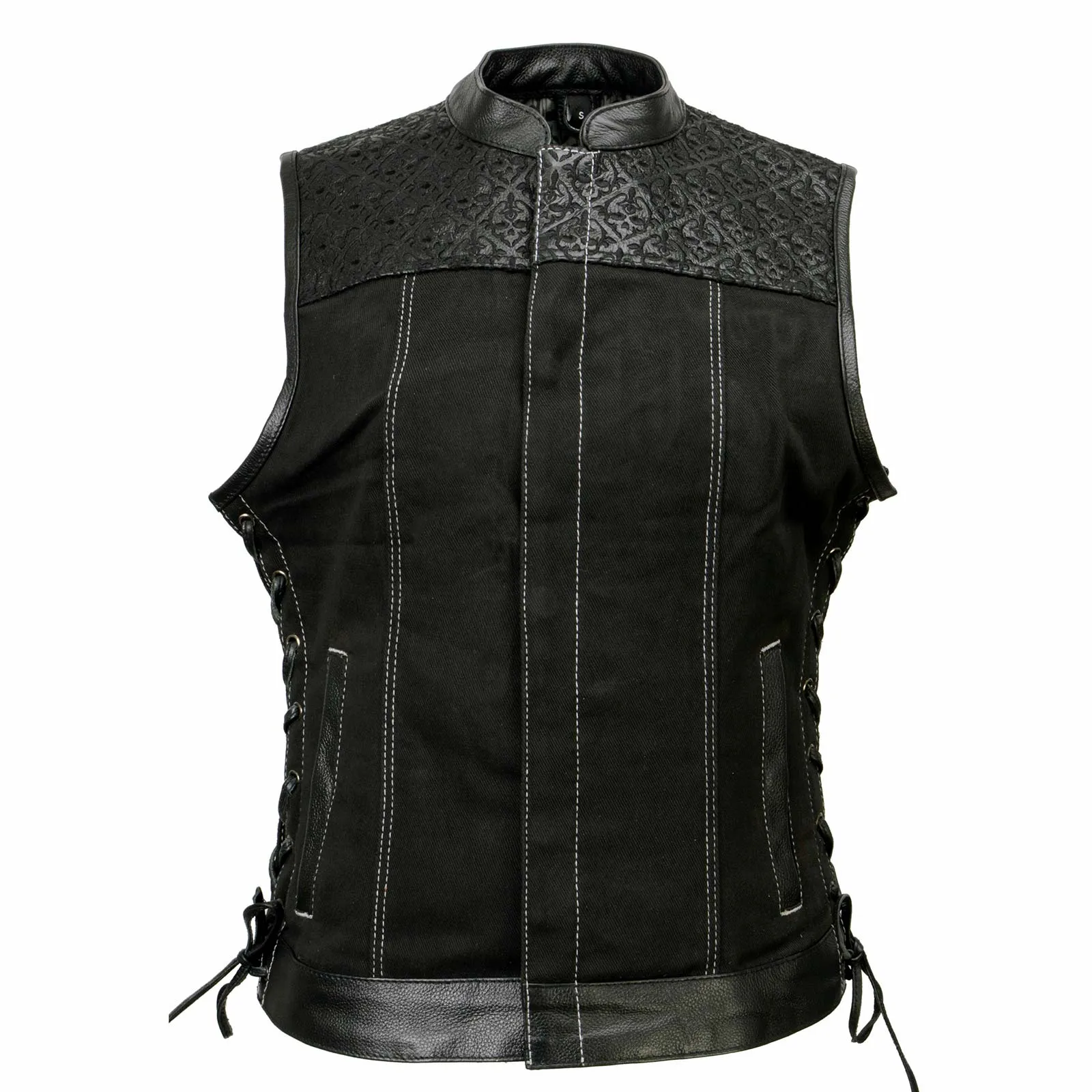 Milwaukee Leather MDL4052 Women's 'Skelly' Black Motorcycle Denim Vest