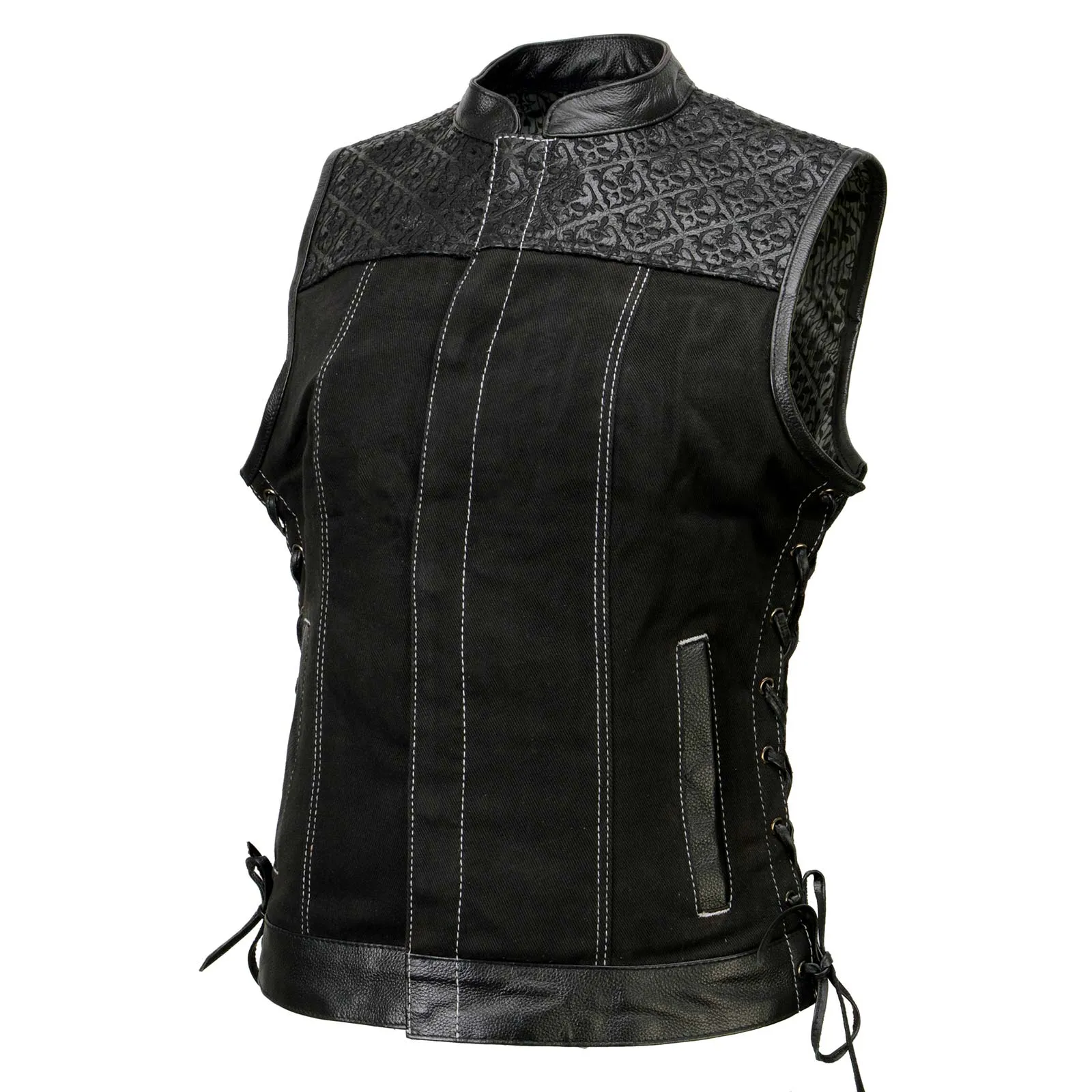 Milwaukee Leather MDL4052 Women's 'Skelly' Black Motorcycle Denim Vest