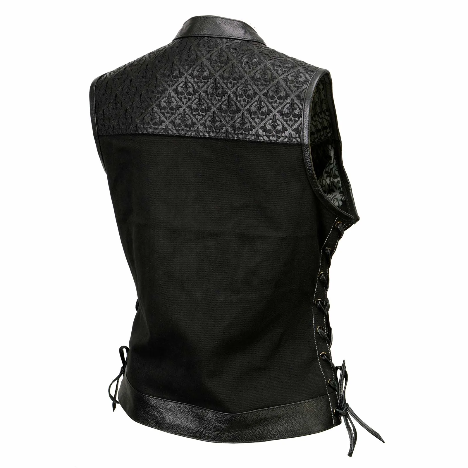 Milwaukee Leather MDL4052 Women's 'Skelly' Black Motorcycle Denim Vest