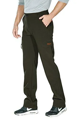 Nonwe Men's Warm Windproof Zipper Pockets Snow Pants Fleece Mountain Hiking Ski Trip