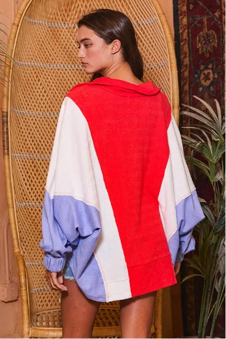 Oversized Collared Contrast Top • Red   White