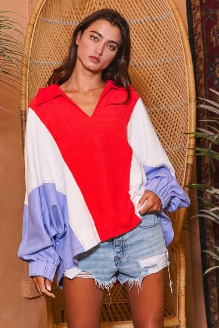 Oversized Collared Contrast Top • Red   White