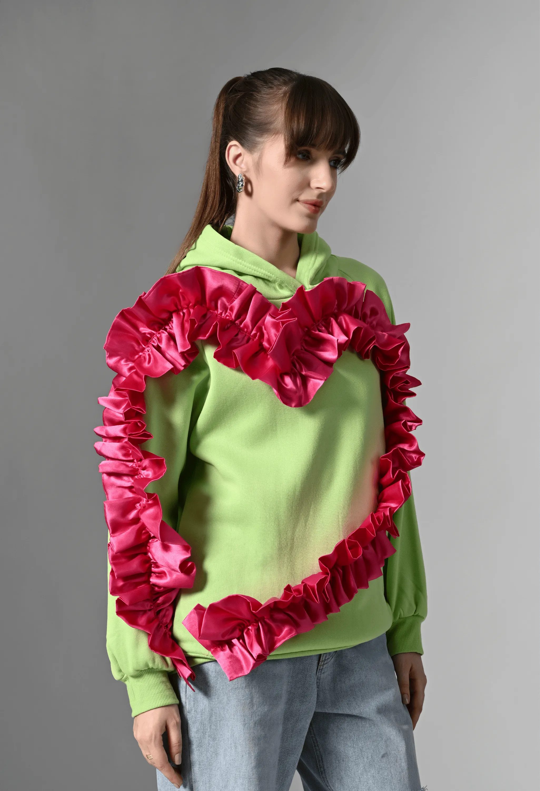 Pankh Wear Your Heart Hoodie with Bold Ruffled Heart Applique