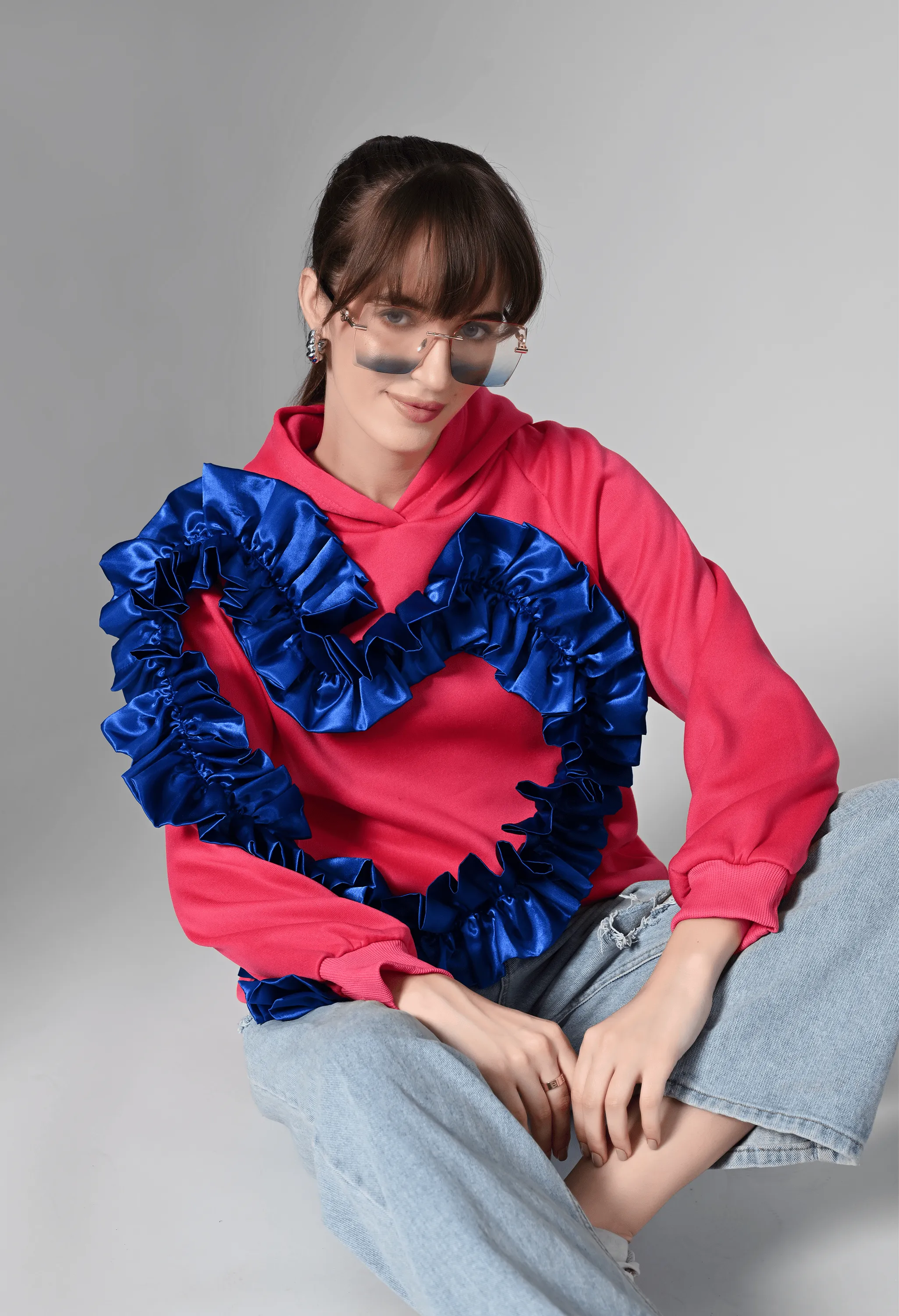 Pankh Wear Your Heart Hoodie with Bold Ruffled Heart Applique