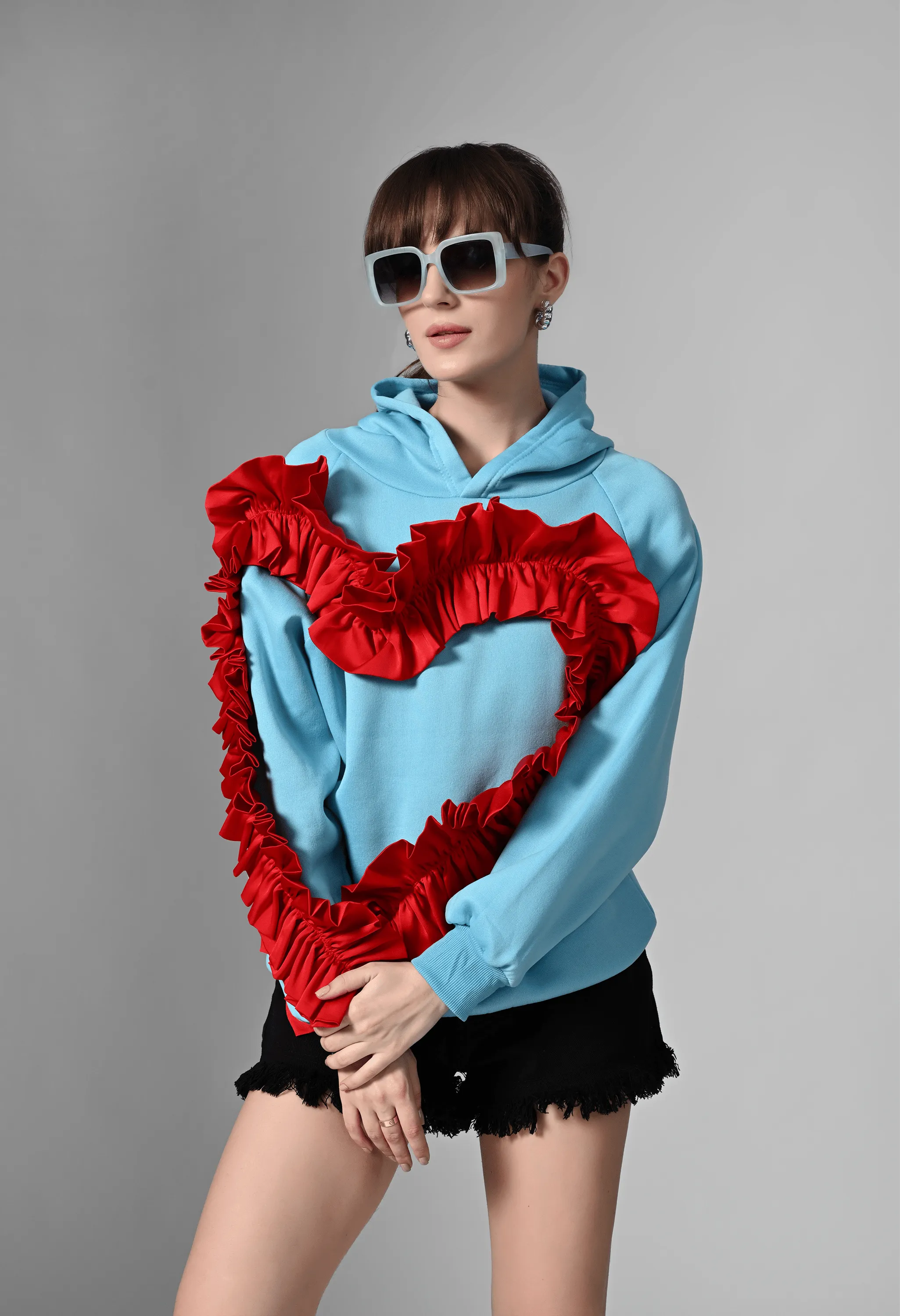 Pankh Wear Your Heart Hoodie with Bold Ruffled Heart Applique