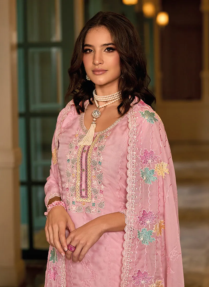 Pink Sequence Embroidery Traditional Pant Style Suit