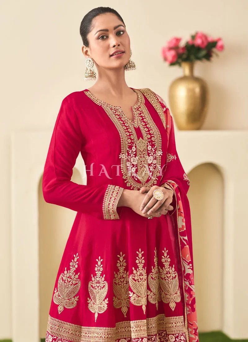 Red Embroidered Sharara Suit