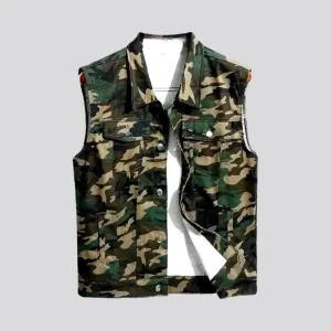 Regular fit durable camouflage men's jeans vest