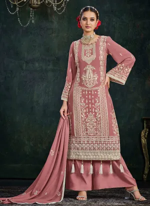 Rose Pink Embroidery Palazzo Style Suit