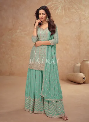 Sea Green Pakistani Sharara Suit