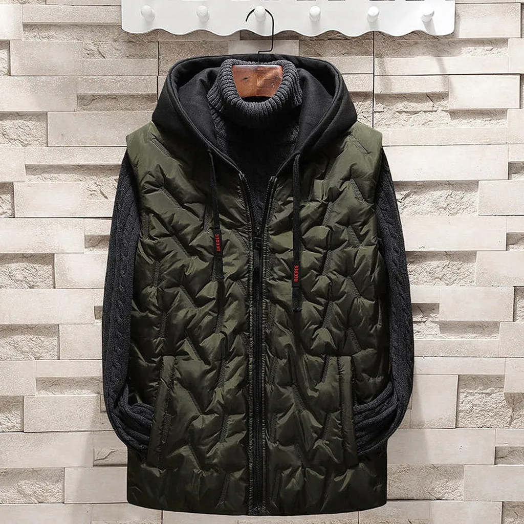 Single Road Mens Winter Jacket Vest Men Fleece Inside Sleeveless Hooded Coat Outwear Cotton Padded Vest Windproof Bodywarmer