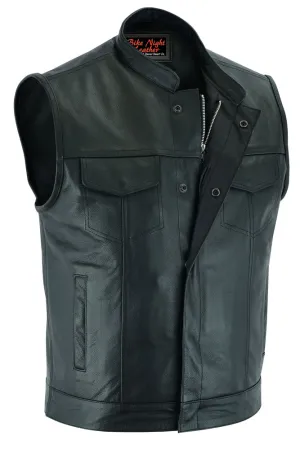 Urban Edge Motorcycle Leather Vest - Snap Closure, Scoop Collar & Hidden Zipper