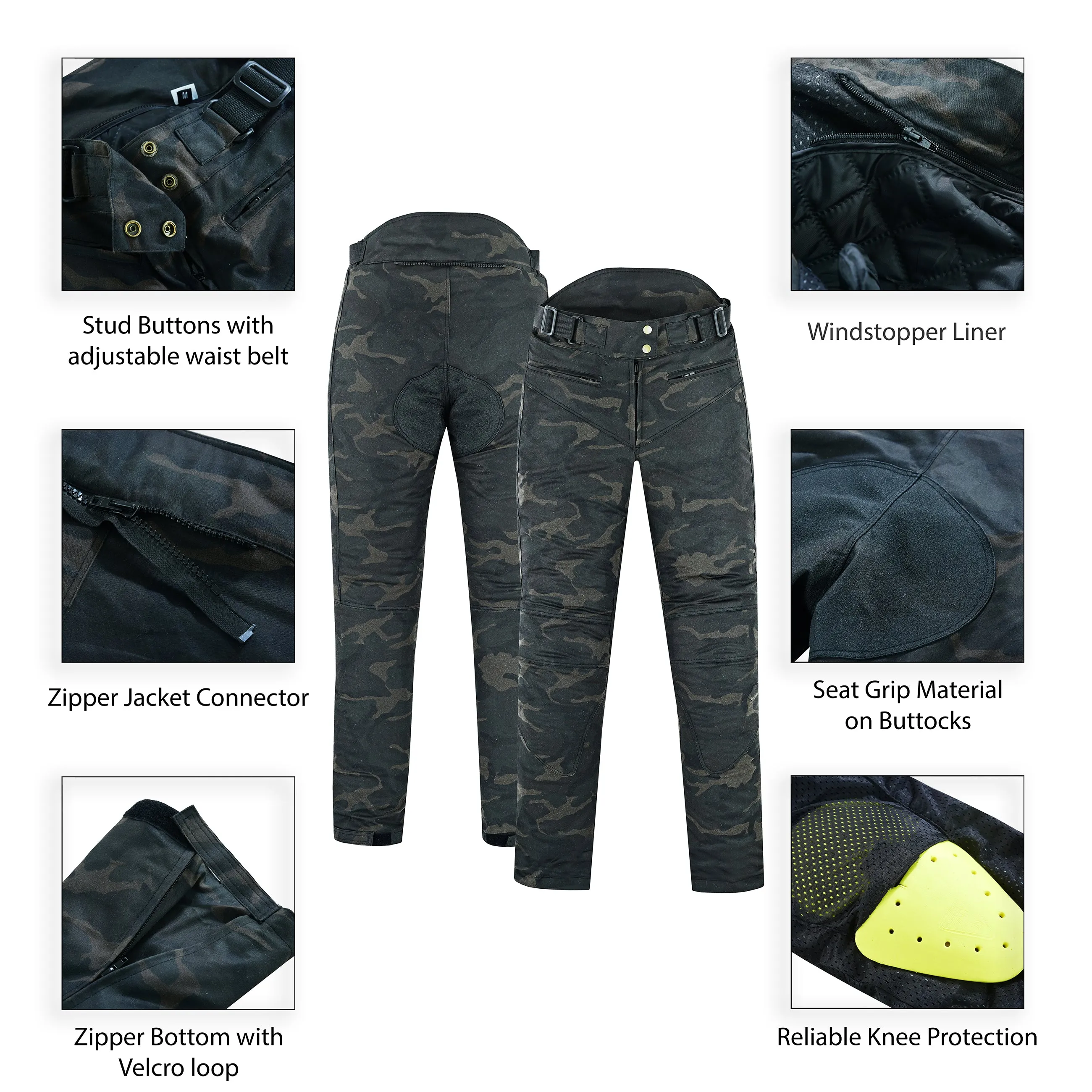 Warrior Gears® LADIES Wax Cotton Waxed Motorcycle Trousers, Waterproof Breathable CE Armour Biker Racing Trouser - Camo